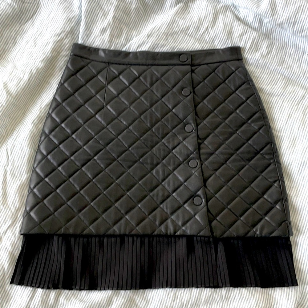 Sandro SquareQuilted Leather Pleated Hem MiniSkirt